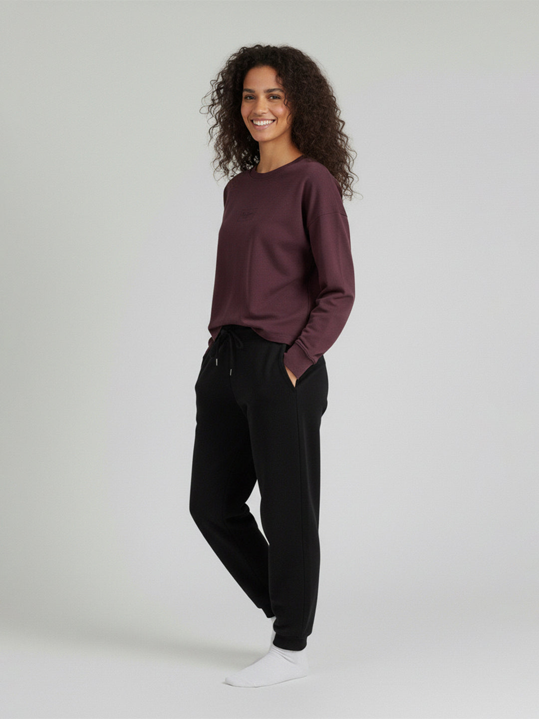 Women Solid Round Neck Pullover Oversized Sweatshirt