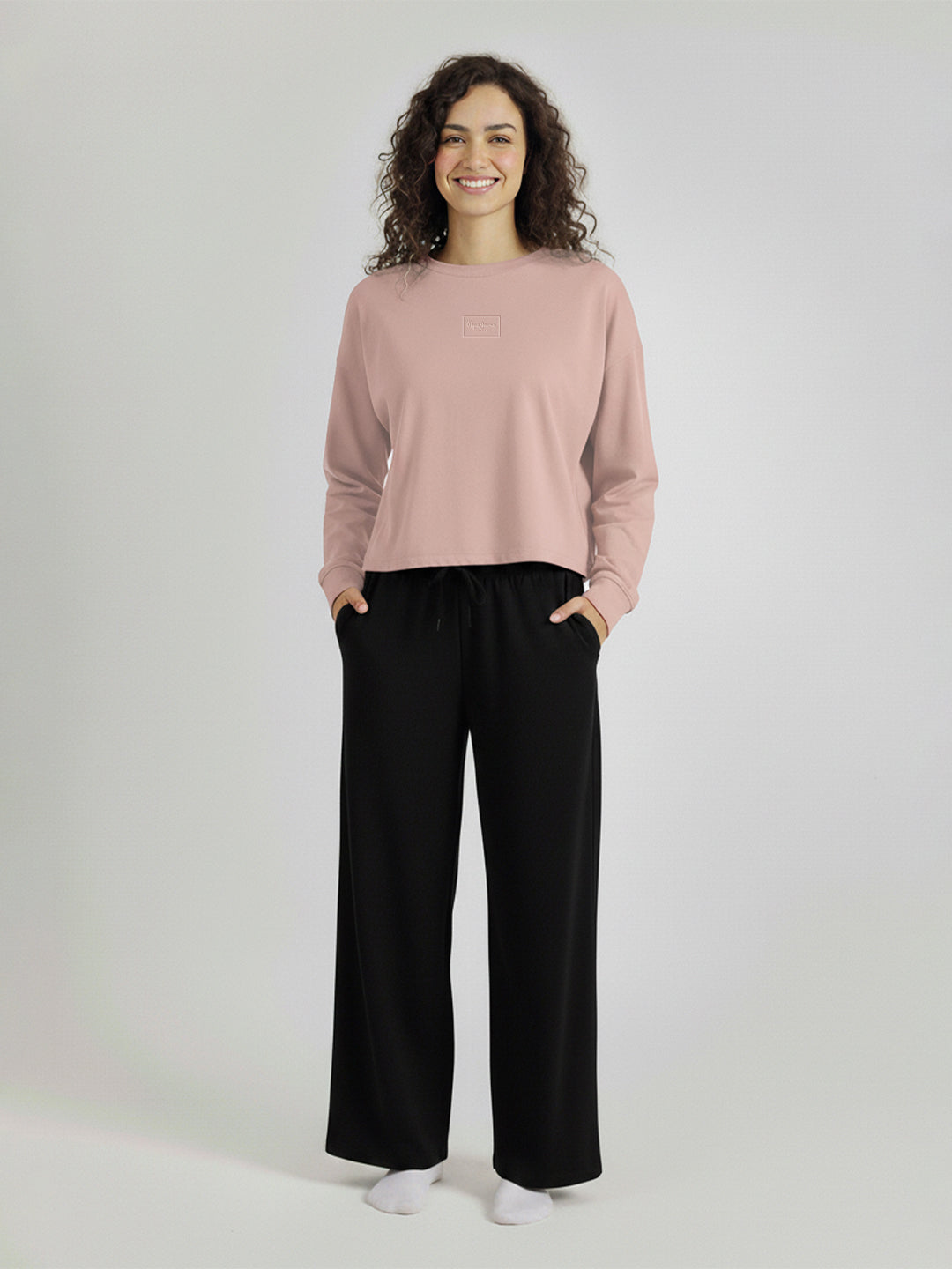 Women Solid Round Neck Pullover Oversized Sweatshirt