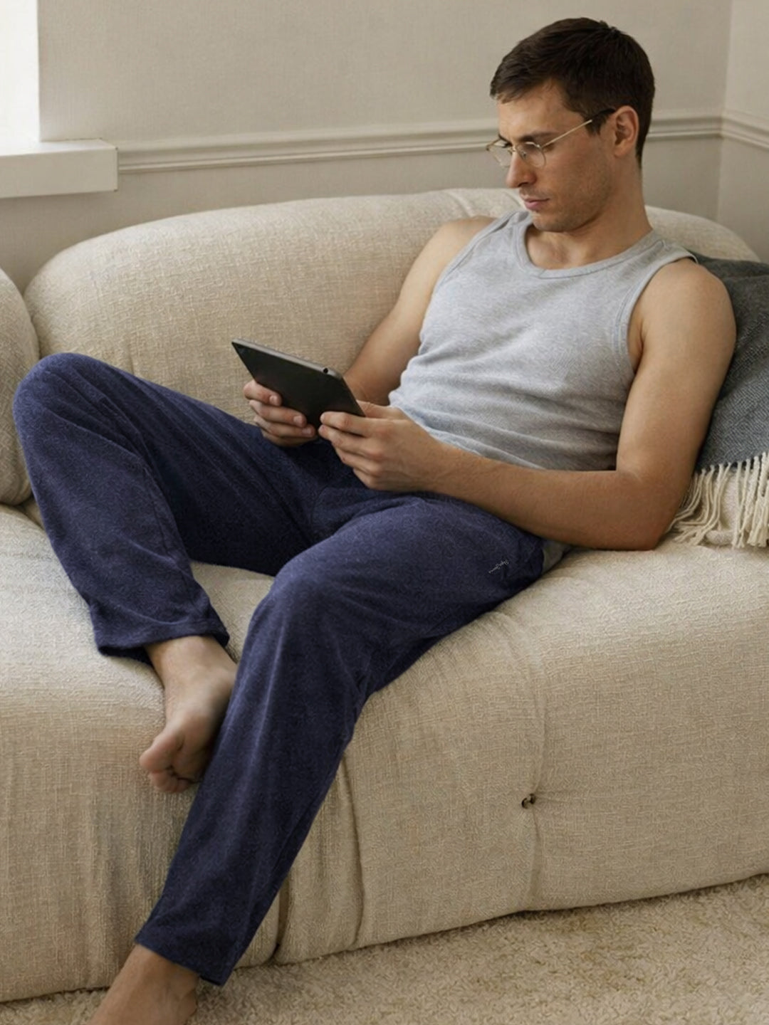 Men Solid Straight Pure Cotton Lounge Pant