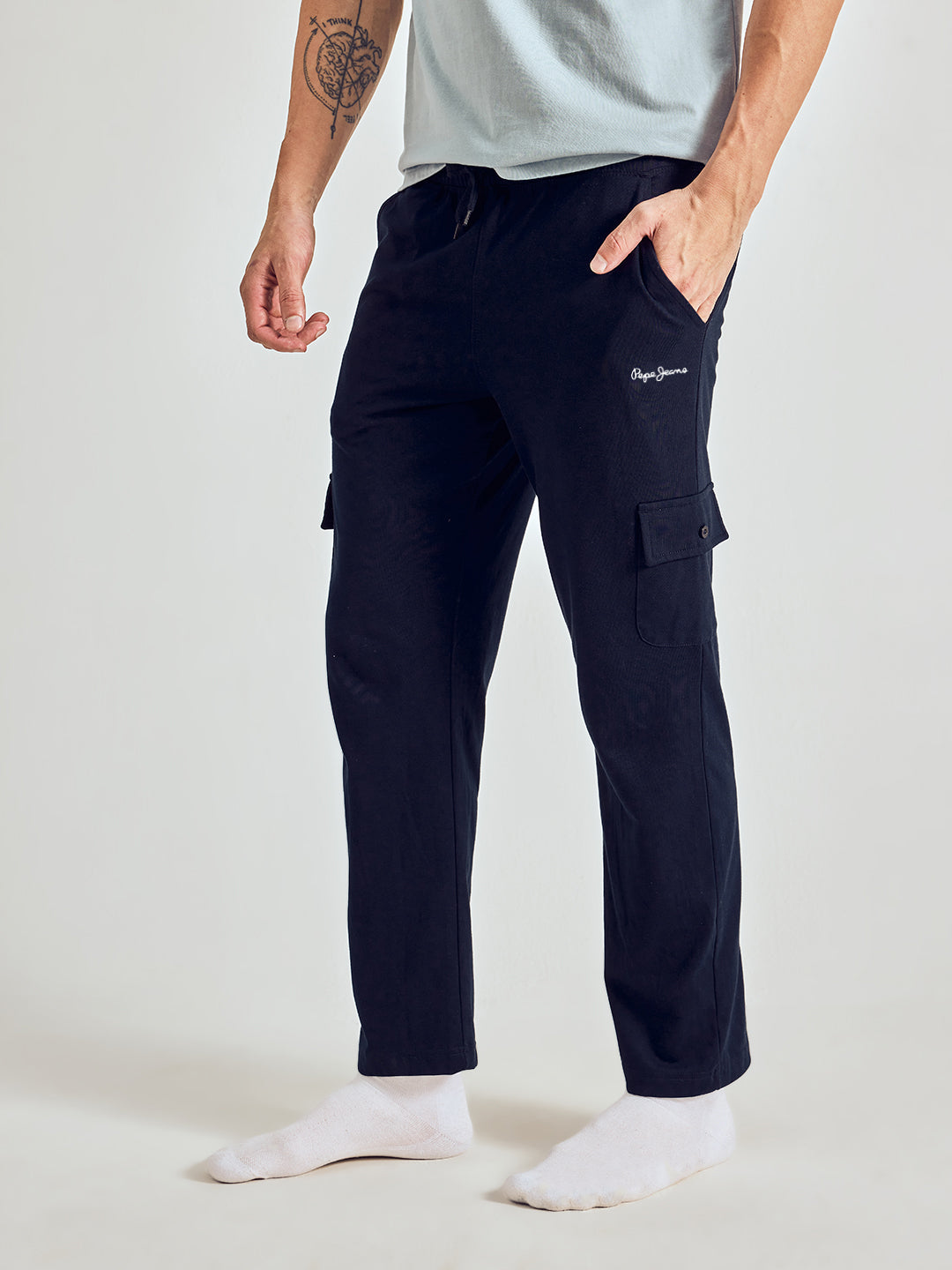 Men Navy Regular Fit Solid Track Pants