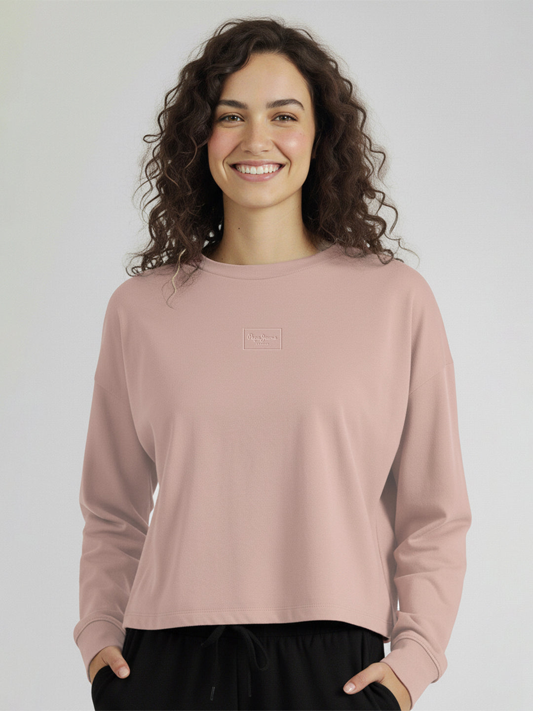 Women Solid Round Neck Pullover Oversized Sweatshirt