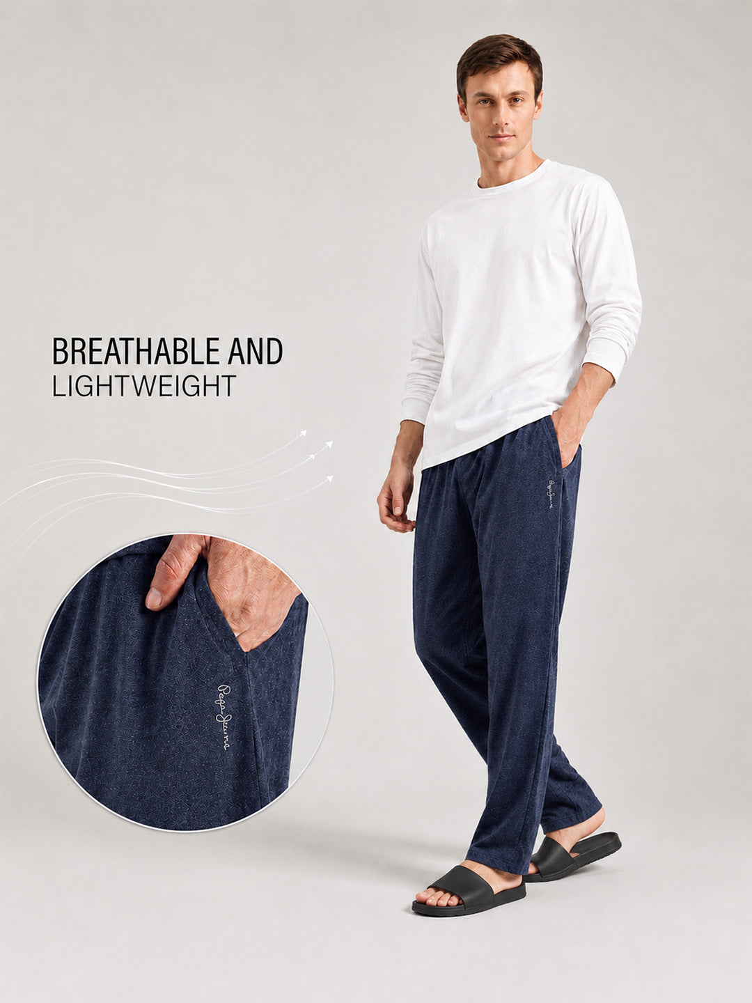 Men Solid Straight Pure Cotton Lounge Pant