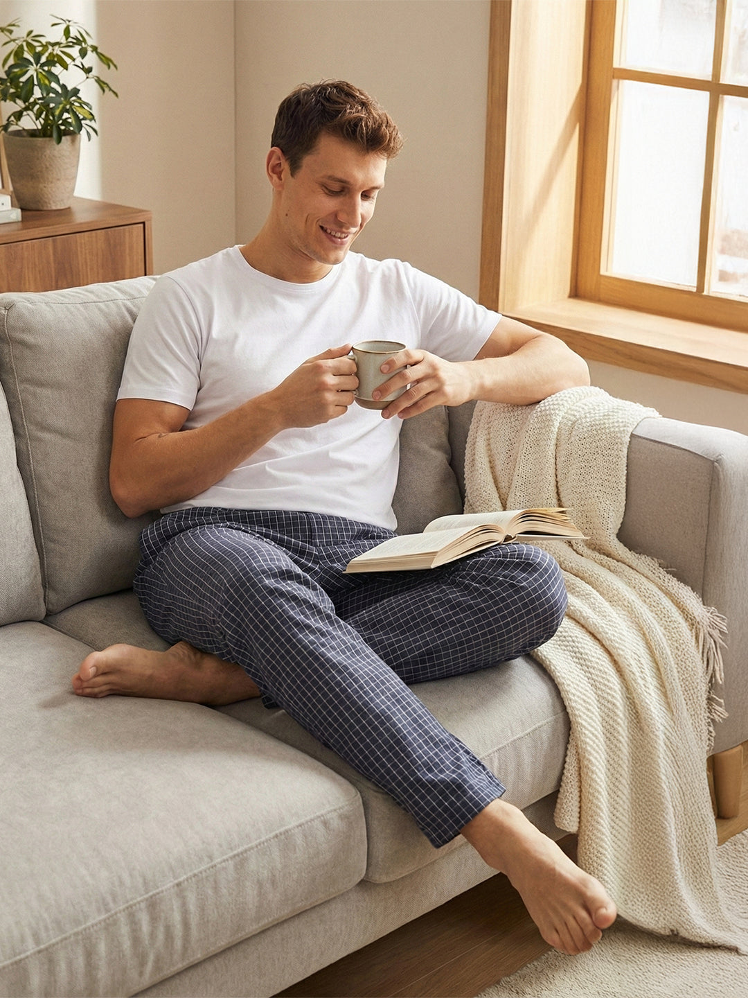 Checked Cotton Lounge Pants