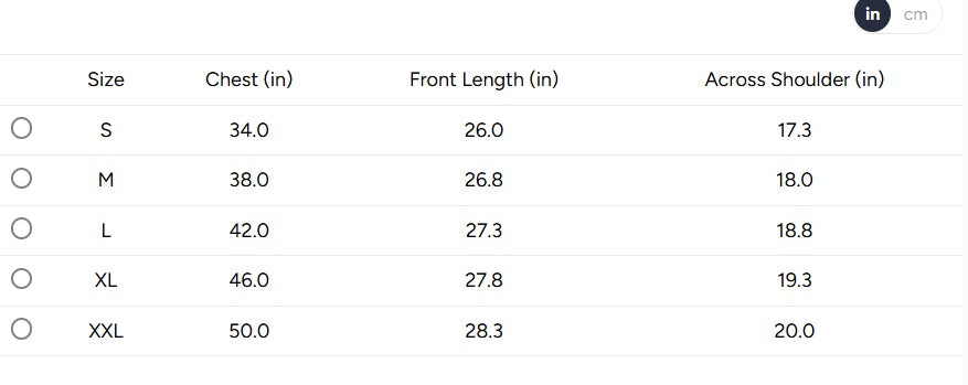 Size chart