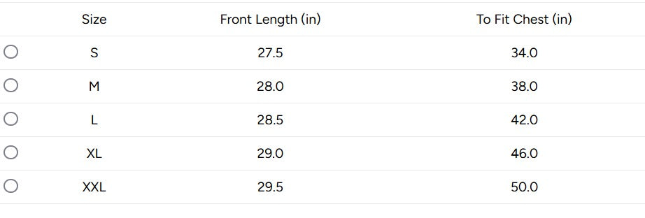 Size chart